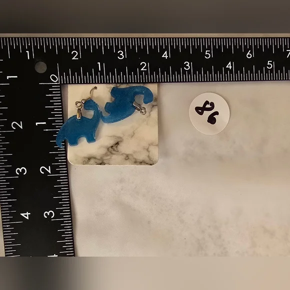 Blue Dinosaur Dangle Earrings Frosted Acrylic Animal Jewelry - Picture 7 of 7